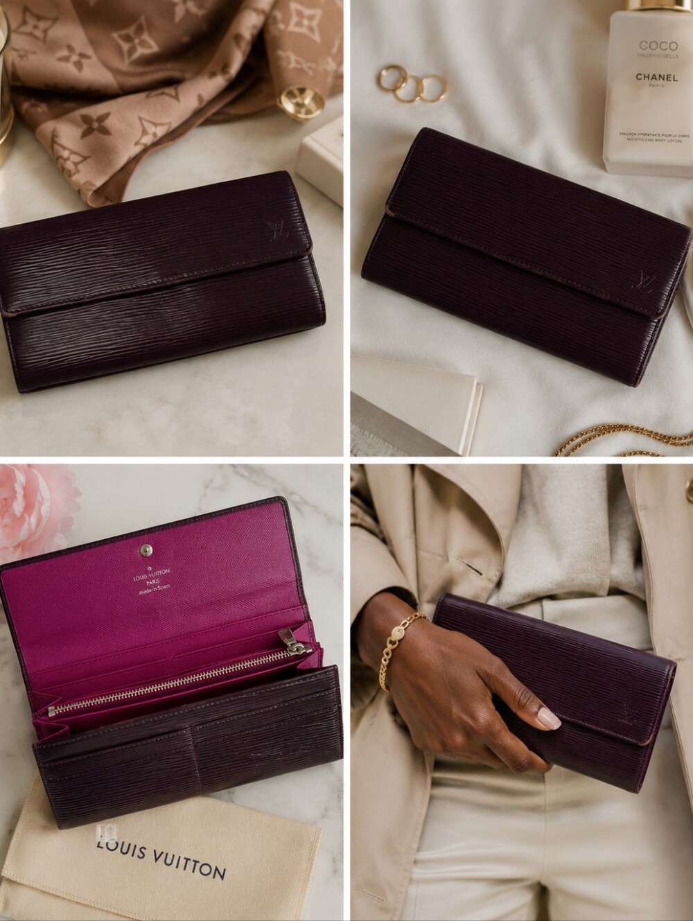 Louis Vuitton Authentic Purple-Magenta Epi Leather Wallet